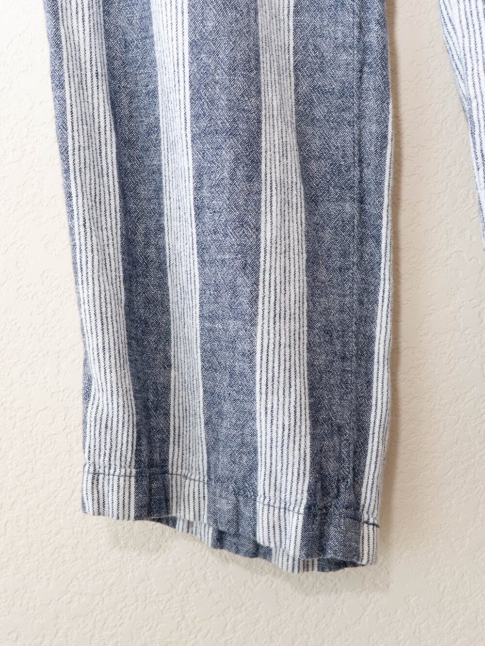 Old Navy Womens L Blue White Striped Linen Blend Wide Leg Pants Drawstring - Picture 6 of 14